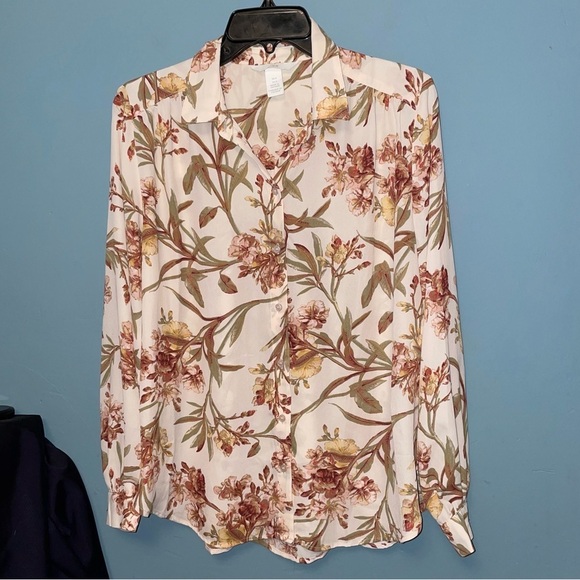 H&M Floral Print Collared Button Down Shirt Size 8 - Picture 1 of 6